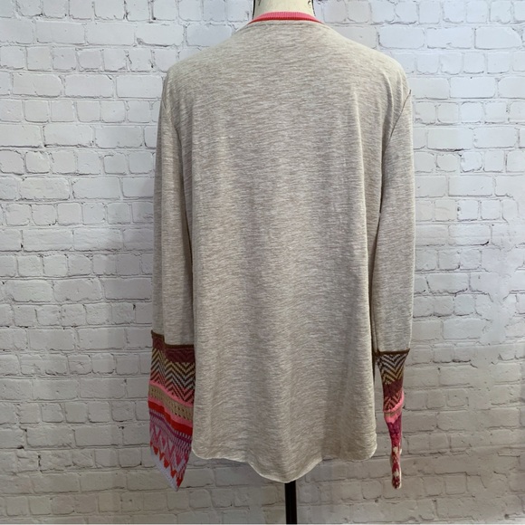 BiBi oatmeal heather long sleeve top with multi color knitted cuffs size XL - Picture 6 of 10